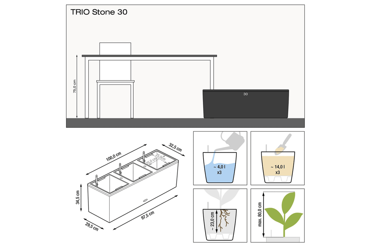 Trio stone planter 100 cm