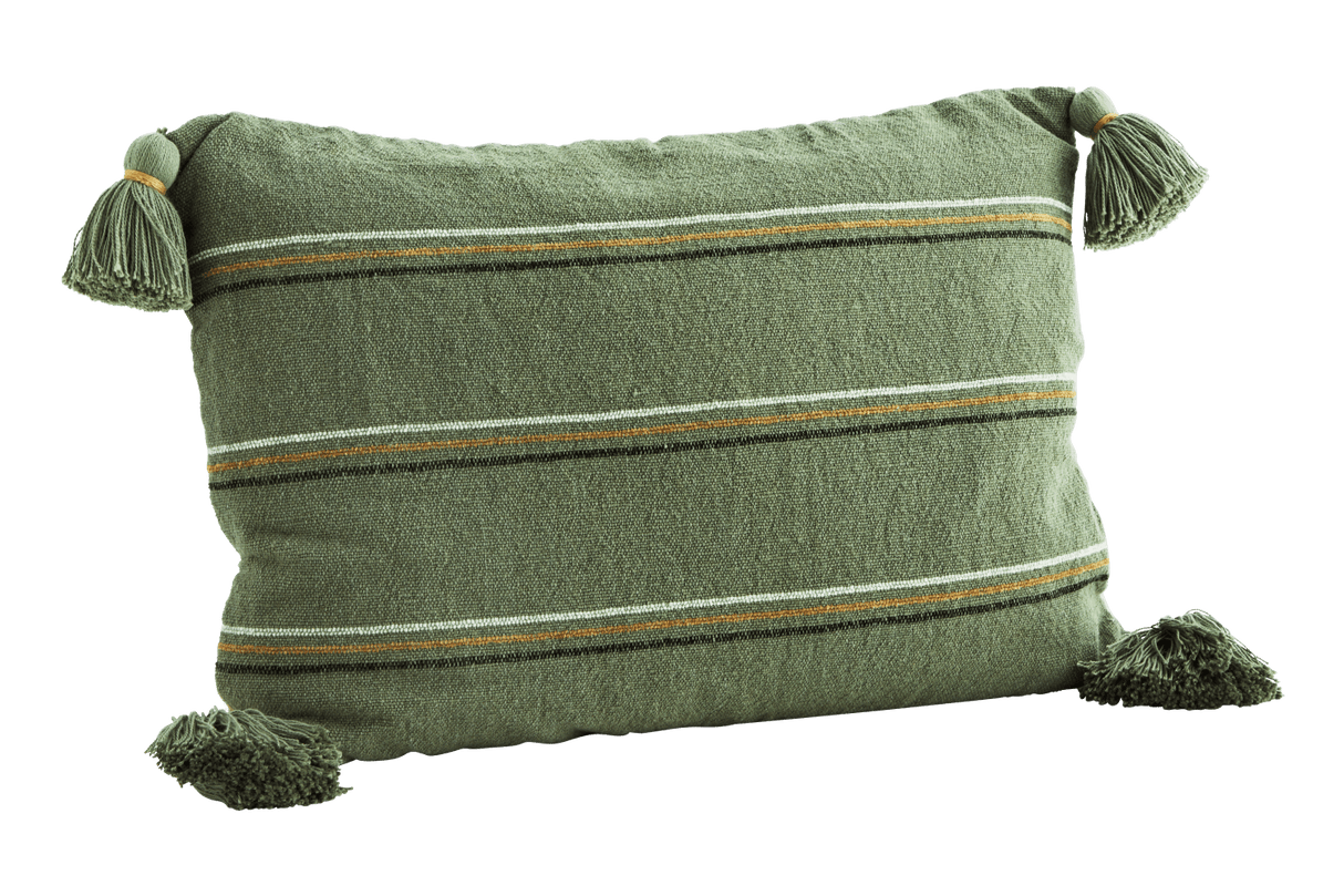 Pillowcase with 3 colored stripes and tassels 40 x 60 cm