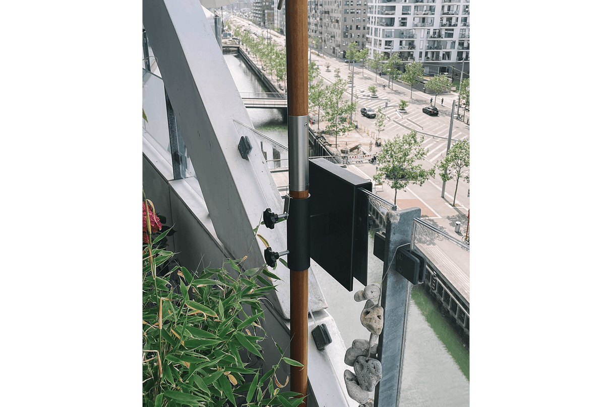 Bram parasol bracket for glass balcony