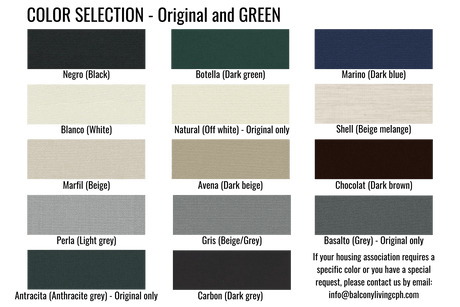 Measuring tape for balcony sunshades and color swatches