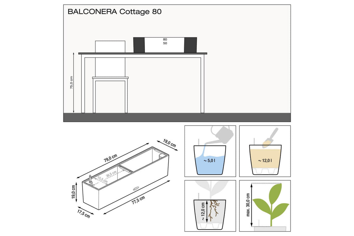 Cottage balcony flower box with self watering system 80 cm